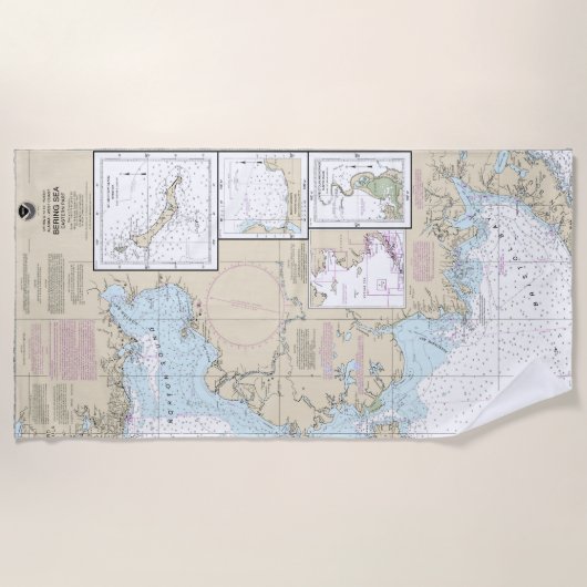 Bering Zee Oostelijk deel Alaska Nautische kaart Strandlaken (Voorkant)