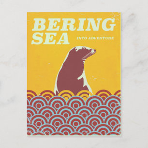 Beringzee vintage stijl 1970s avonturenposter briefkaart