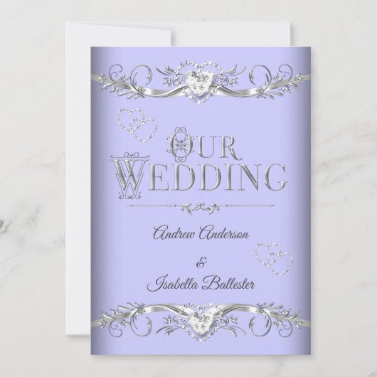 Beriwinkle Blue Silver Diamond Hearts Kaart (Voorkant)