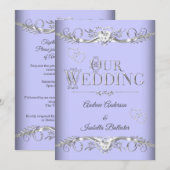 Beriwinkle Blue Silver Diamond Hearts Kaart (Voorkant / Achterkant)