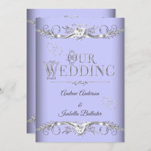 Beriwinkle Blue Silver Diamond Hearts Kaart (Voorkant / Achterkant)