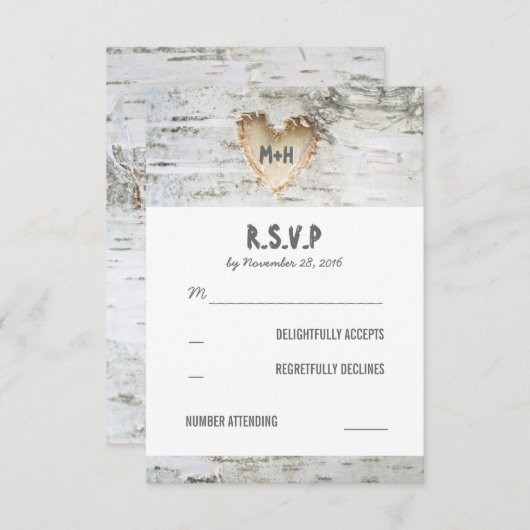 Berk Bark Hart Bruiloft RSVP Kaarten (Voorkant / Achterkant)