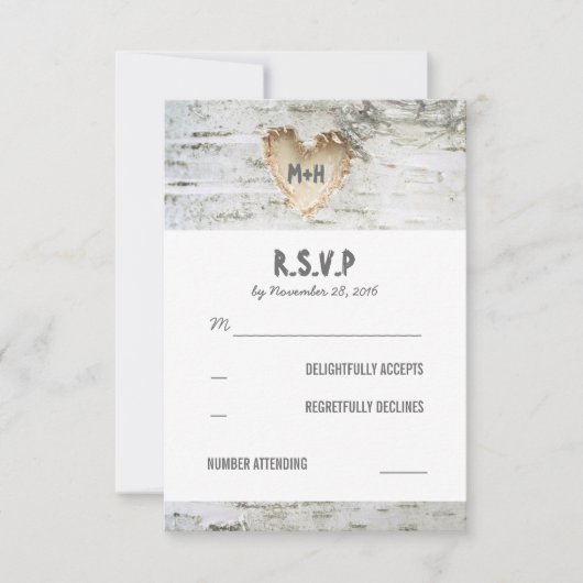 Berk Bark Hart Bruiloft RSVP Kaarten Kaartje (Voorkant)