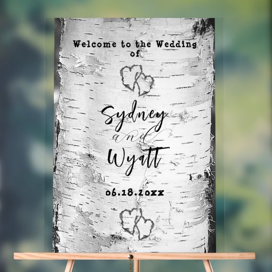 Berk Bark Tree Hearts Bruiloft Welkomstbord Acryl Bord (Neutraal)