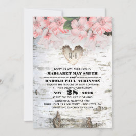 Berk boom Bark Hart Rustiek Land Bruiloft Kaart