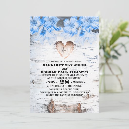 Berk boom Bark Hart Rustiek Land Bruiloft Kaart (Staand voorkant)