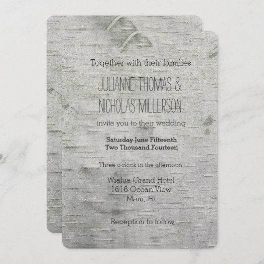 Berk boom faux hout bruiloft kaart (Voorkant / Achterkant)