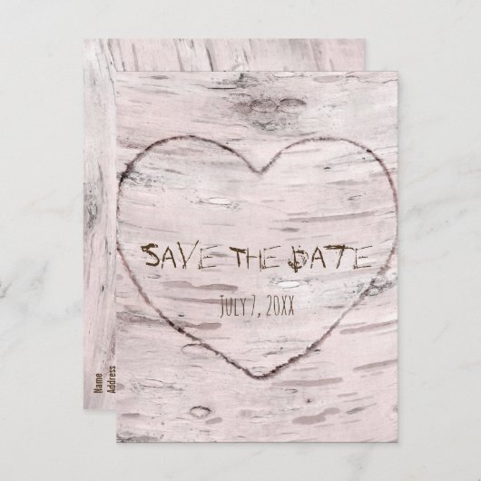 Berk boom & gesneden hart bruiloft opslaan van de aankondigingskaart (Voorkant / Achterkant)