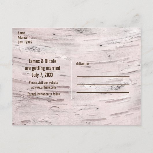 Berk boom & gesneden hart bruiloft opslaan van de  aankondigingskaart (Achterkant)