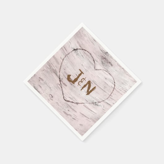 Berk boom & gesneden hart rustieke bruiloft servet (Hoek)