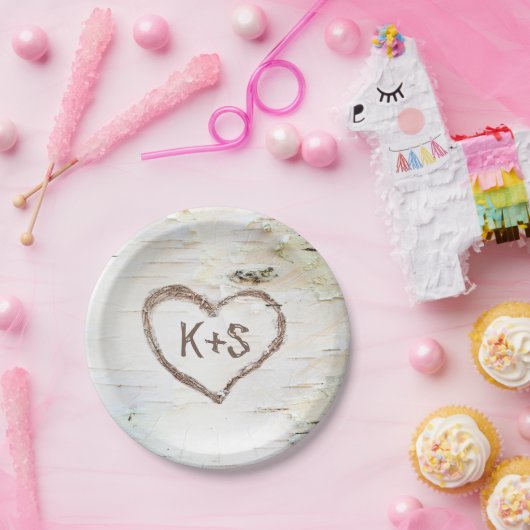 Berk boom hart rustieke bruiloft papieren bordje (Feest)