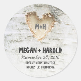 Berk boom hart rustieke bruiloft ronde sticker