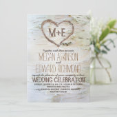 Berk boom hart rustieke herfst bruiloft kaart (Staand voorkant)