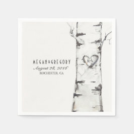 Berk gesneden hart rustieke bruiloft servet