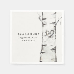 Berk gesneden hart rustieke bruiloft servet