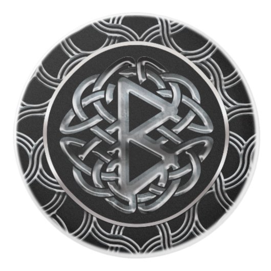 Berkana Rune Mettallic Embossed Keramische Knop (Voorkant)