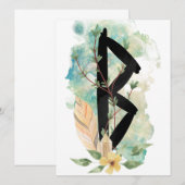 Berkano Floral Green & Yellow Norse Futhark Rune (Voorkant / Achterkant)