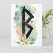 Berkano Floral Green & Yellow Norse Futhark Rune (Staand voorkant)