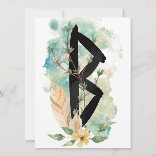 Berkano Floral Green & Yellow Norse Futhark Rune (Voorkant)