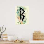 Berkano Floral Green & Yellow Norse Futhark Rune Poster (Keuken)