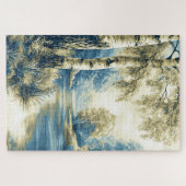 Berkbomen langs de rivier, gestileerd landschap legpuzzel (Horizontaal)