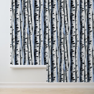 Berkbomen waterverf bospatroon bos behang