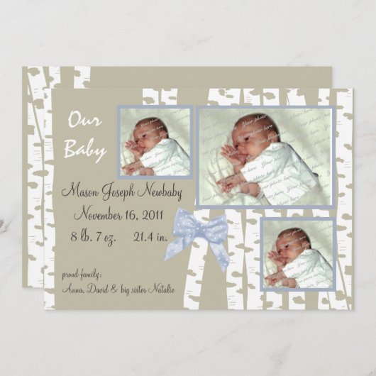 Berkebomen en linten baby aankondiging (Voorkant / Achterkant)