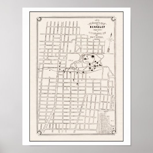 Berkeley California City Map 1898 Poster (Voorkant)