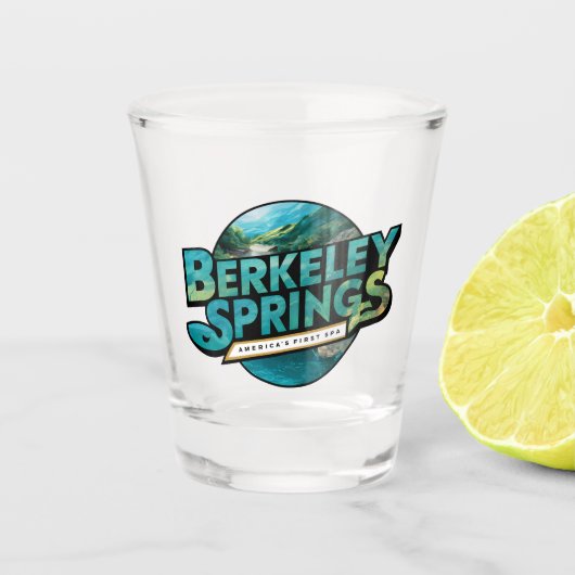 Berkeley Springs Illustratie Reis Logo Shot Glas (Voorkant)