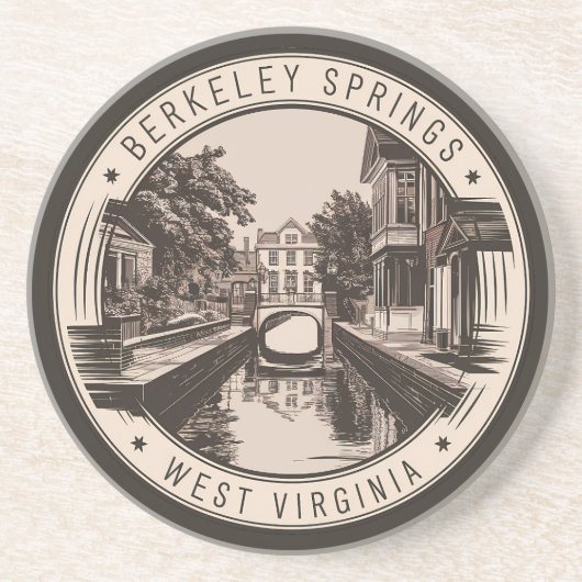 Berkeley Springs West Virginia Illustratie Badge Zandsteen Onderzetter (Voorkant)