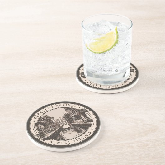 Berkeley Springs West Virginia Illustratie Badge Zandsteen Onderzetter (Zijkant)