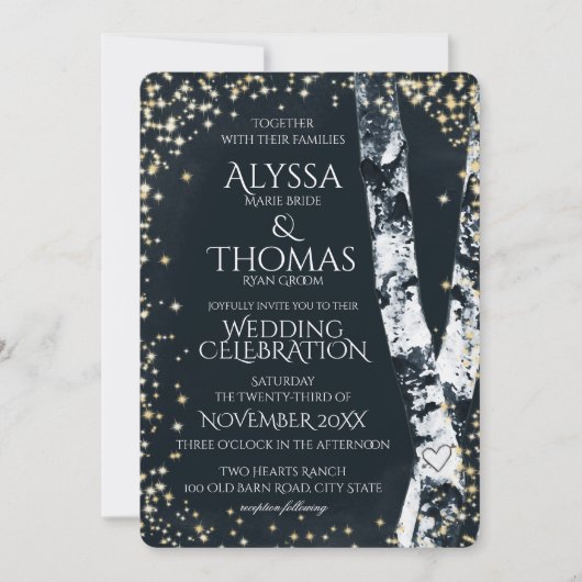 Berken Bomen en Sparkle Bruiloft Kaart (Voorkant)