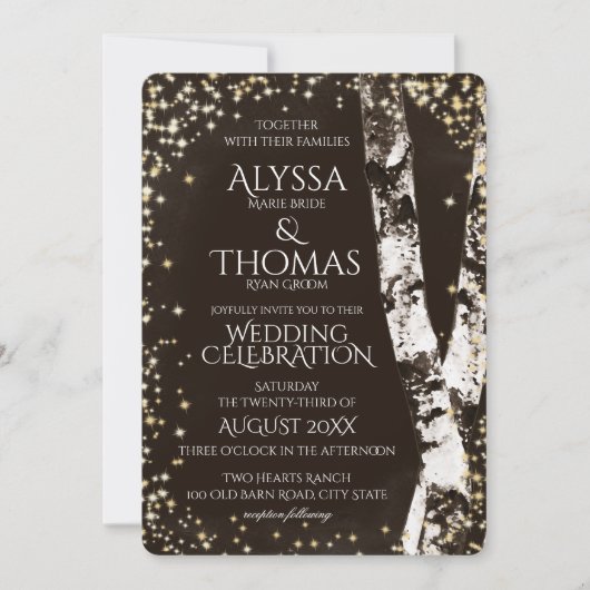 Berken Bomen en Sparkle Bruiloft Kaart (Voorkant)