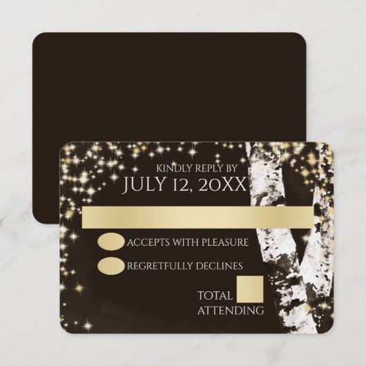 Berken Bomen en Sparkle Bruiloft RSVP Kaartje (Voorkant / Achterkant)