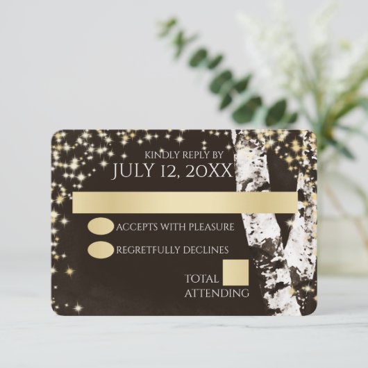 Berken Bomen en Sparkle Bruiloft RSVP Kaartje (Staand voorkant)