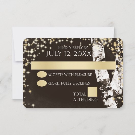 Berken Bomen en Sparkle Bruiloft RSVP Kaartje (Voorkant)