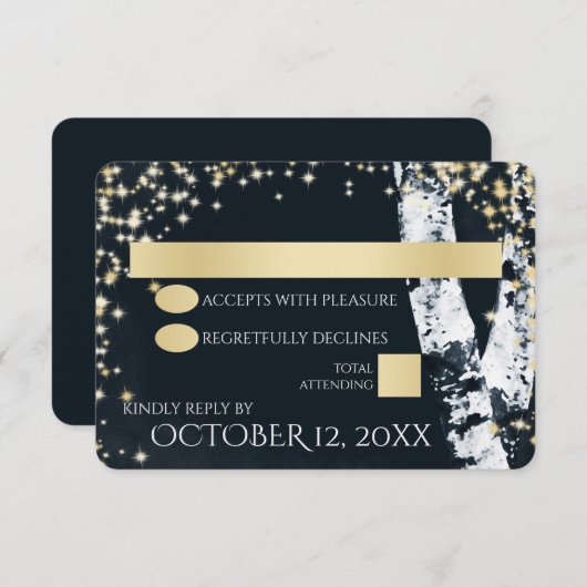 Berken Bomen en Sparkle Bruiloft RSVP Kaartje (Voorkant / Achterkant)