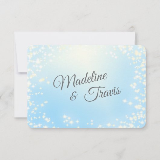 Berken Bomen en Sparkle Sky Blue Bruiloft RSVP Kaartje (Achterkant)