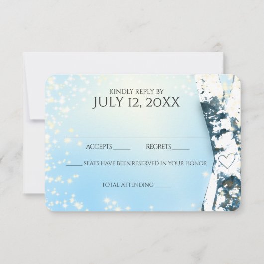 Berken Bomen en Sparkle Sky Blue Bruiloft RSVP Kaartje (Voorkant)
