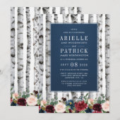 Berken Bomen Navy Blue repetitie diner uitnodiging (Voorkant / Achterkant)