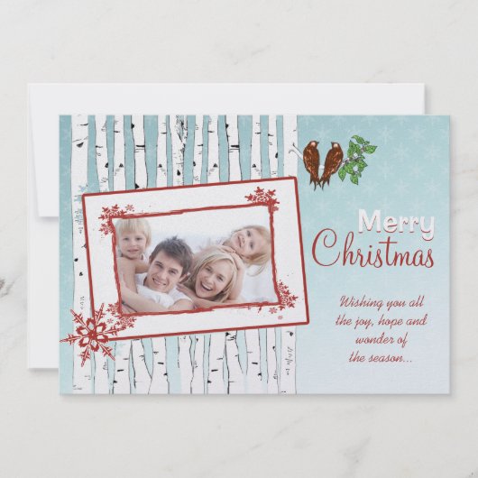 Berken Bomen & Vliegende Vogels Rode Vrolijke Kers Feestdagenkaart (Voorkant)