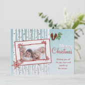 Berken Bomen & Vliegende Vogels Rode Vrolijke Kers Feestdagenkaart (Staand voorkant)