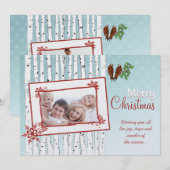 Berken Bomen & Vliegende Vogels Rode Vrolijke Kers Feestdagenkaart (Voorkant / Achterkant)