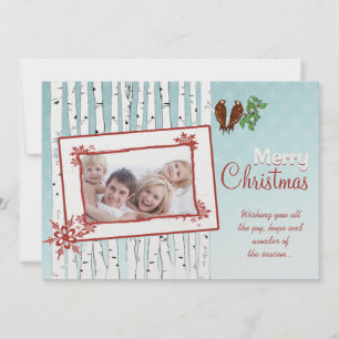 Berken Bomen & Vliegende Vogels Rode Vrolijke Kers Feestdagenkaart