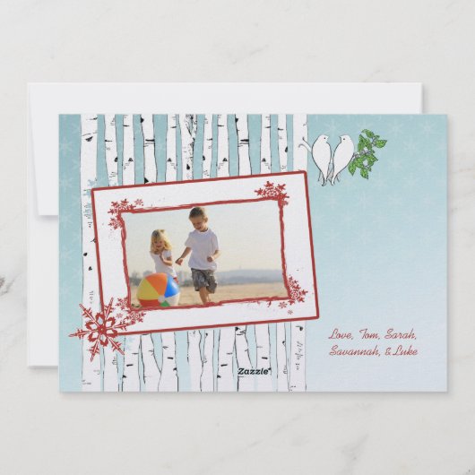 Berken Bomen Witte Vogels Rood Vrolijk Kerstfeest Feestdagenkaart (Achterkant)