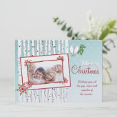 Berken Bomen Witte Vogels Rood Vrolijk Kerstfeest Feestdagenkaart (Staand voorkant)