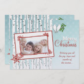 Berken Bomen Witte Vogels Rood Vrolijk Kerstfeest Feestdagenkaart (Voorkant / Achterkant)