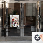 Berken boom en kardinalen venster Cling Raamsticker (Kantoordeur)