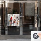 Berken boom en kardinalen venster Cling Raamsticker (Kantoordeur)
