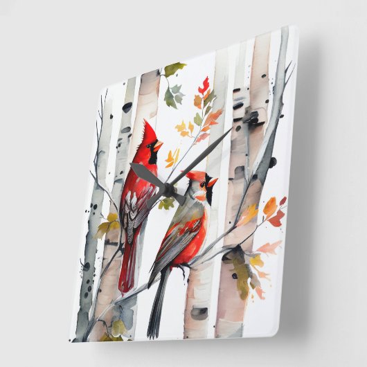 Berken Boom en Kardinalen Wandklok (Hoek)